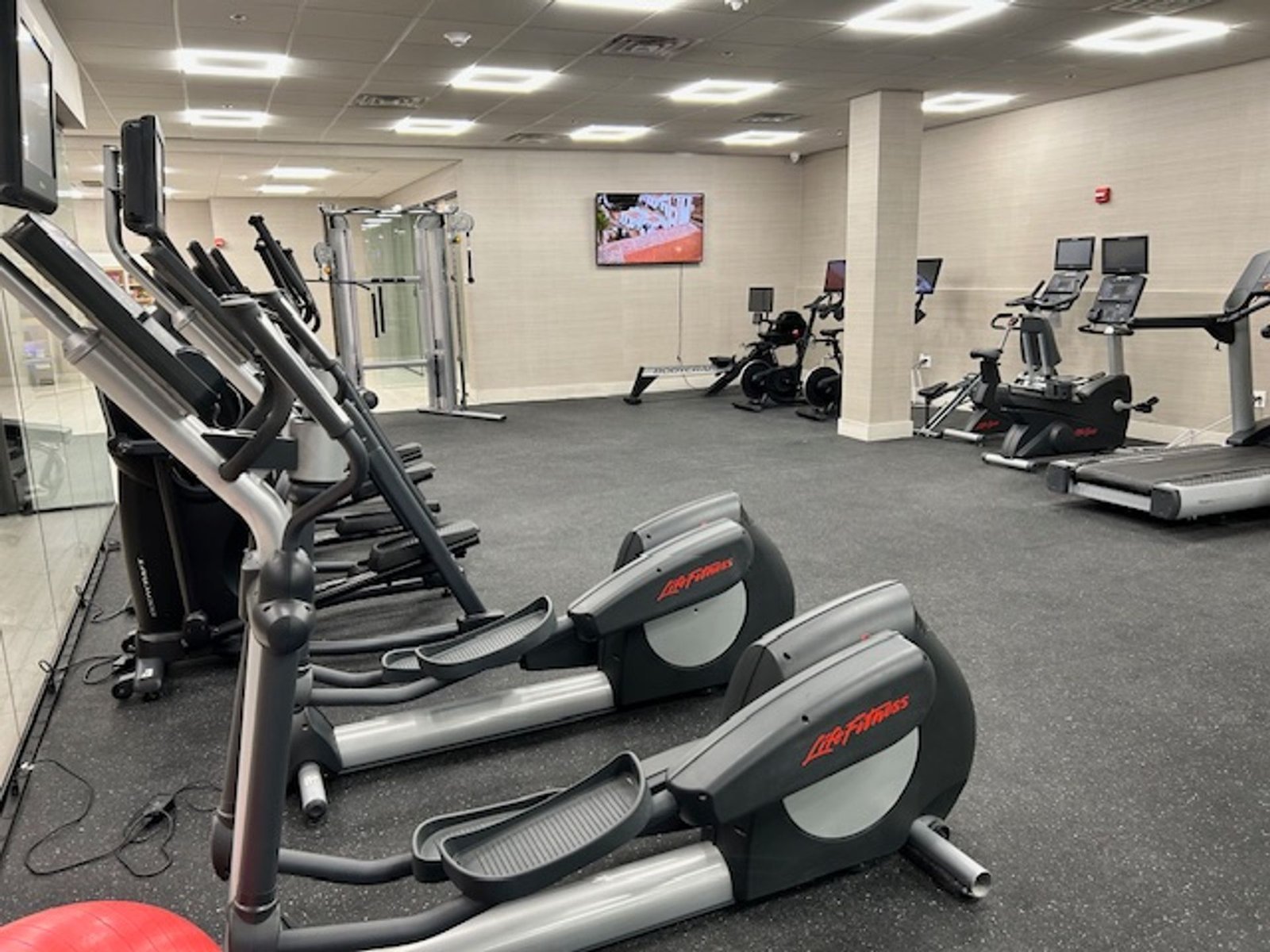 Resident fitness room with exercise equipment at 810 Gibson.